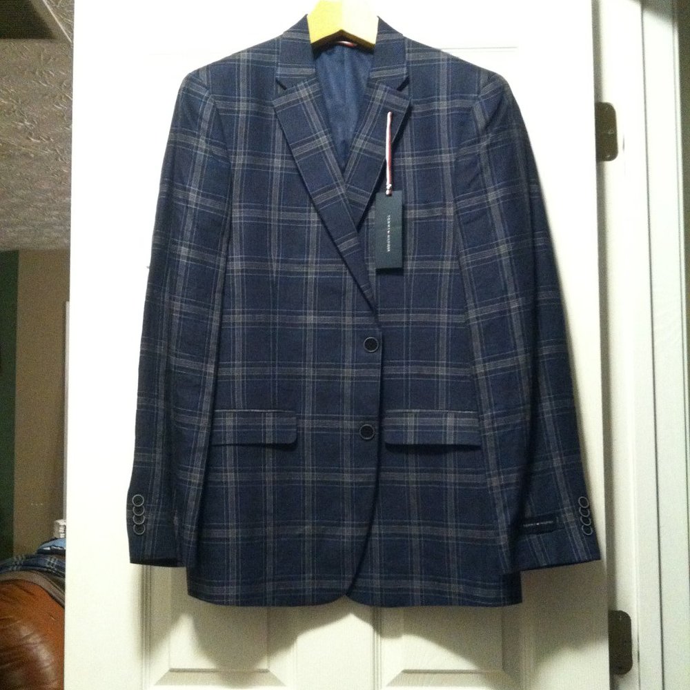 TOMMY HILFIGER MENS NEW BLUE 100%LINEN SPORT JACKET COAT BLAZER SIZE: 40R